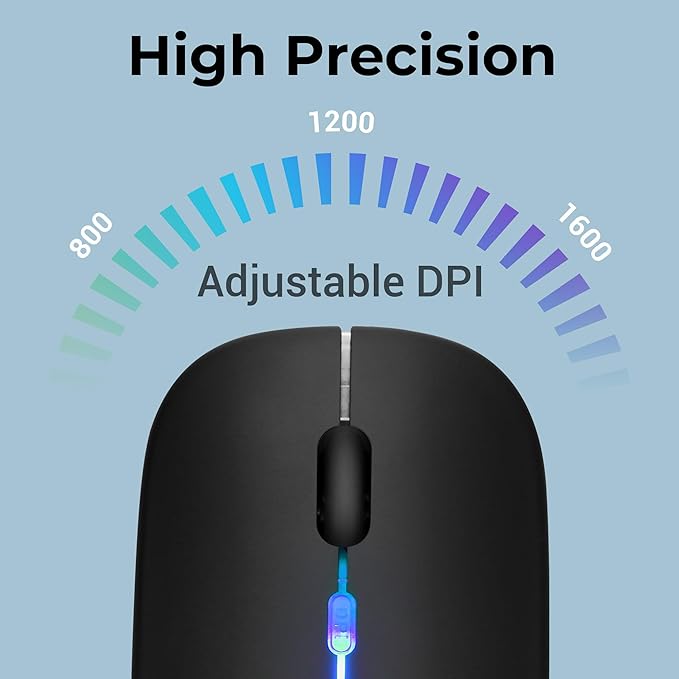 ZEBRONICS Blanc Slim Wireless Mouse with Rechargeable Battery, BT + 2.4GHz, 4 Buttons, 800/1200/1600 DPI, Silent Operation, Multicolor LED Lights - Image 3