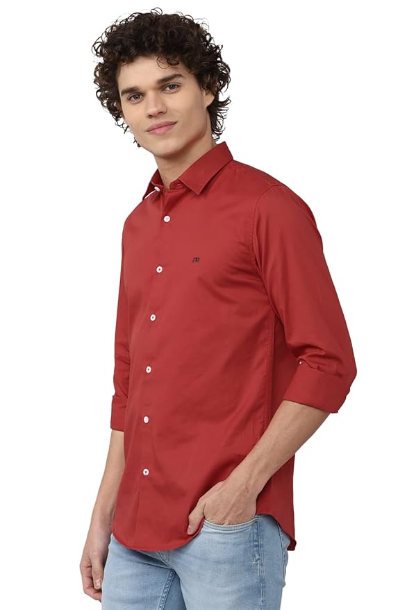Peter England Solid Slim Fit Full Sleeve Casual Shirt | 100% Cotton - Image 3